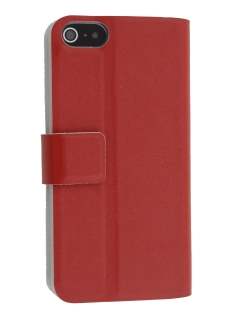Slim Genuine Leather Portfolio Case with Stand for iPhone SE(1st Gen)/5s/5 - Red