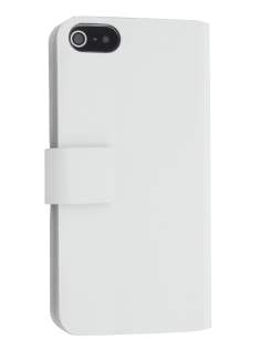 Slim Genuine Leather Portfolio Case with Stand for iPhone SE(1st Gen)/5s/5 - White
