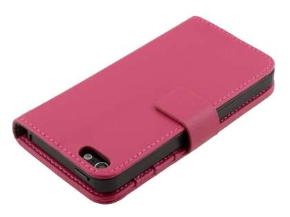 Synthetic Leather Wallet Case with Stand for iPhone SE(1st Gen)/5s/5 - Hot Pink