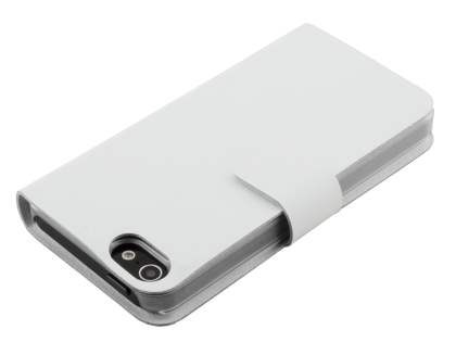 Slim Genuine Leather Portfolio Case with Stand for iPhone SE(1st Gen)/5s/5 - White