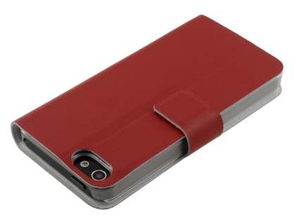 Slim Genuine Leather Portfolio Case with Stand for iPhone SE(1st Gen)/5s/5 - Red
