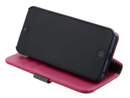 Synthetic Leather Wallet Case with Stand for iPhone SE(1st Gen)/5s/5 - Hot Pink