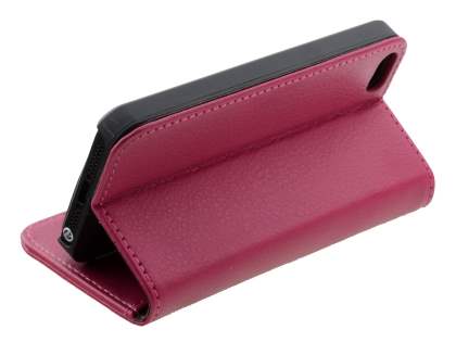 Synthetic Leather Wallet Case with Stand for iPhone SE(1st Gen)/5s/5 - Hot Pink