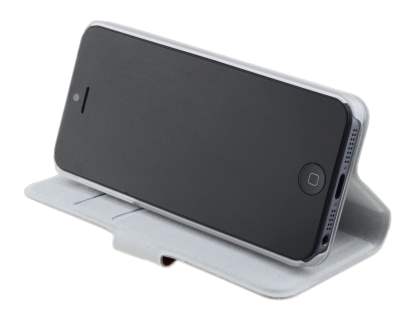 Slim Genuine Leather Portfolio Case with Stand for iPhone SE(1st Gen)/5s/5 - White