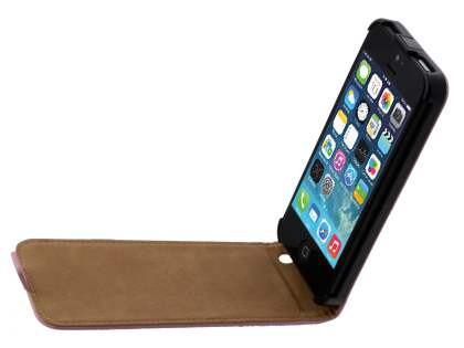 Slim Genuine Leather Flip Case for iPhone SE(1st Gen)/5s/5 - Baby Pink
