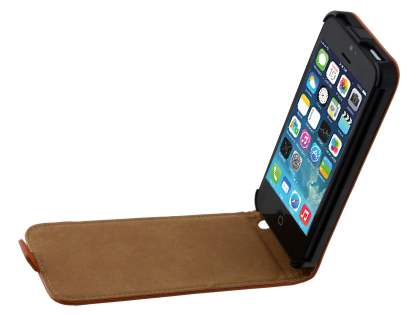 Slim Genuine Leather Flip Case for iPhone SE(1st Gen)/5s/5 - Orange