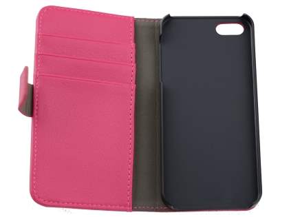 Synthetic Leather Wallet Case with Stand for iPhone SE(1st Gen)/5s/5 - Hot Pink