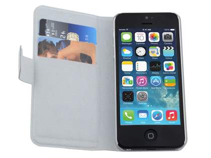 Slim Genuine Leather Portfolio Case with Stand for iPhone SE(1st Gen)/5s/5 - White