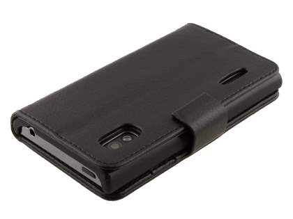 Synthetic Leather Wallet Case with Stand for LG Optimus L5 E610 - Black