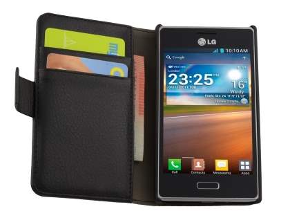 Synthetic Leather Wallet Case with Stand for LG Optimus L5 E610 - Black