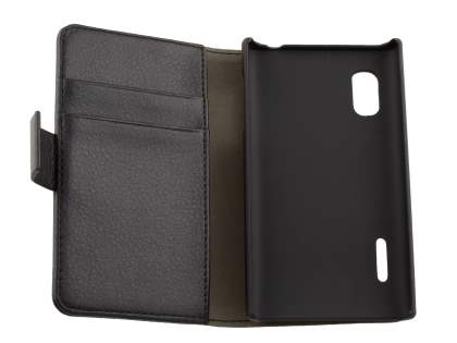 Synthetic Leather Wallet Case with Stand for LG Optimus L5 E610 - Black