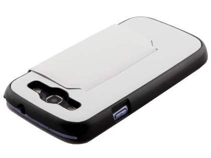 Slim Fabric Flip Cover with built-in Stand for Samsung I9300 Galaxy S3 - White/Black