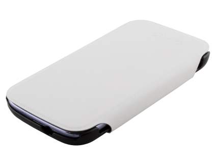 Slim Fabric Flip Cover with built-in Stand for Samsung I9300 Galaxy S3 - White/Black