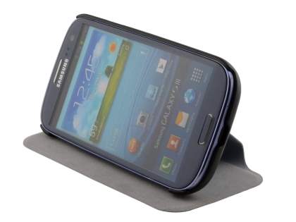Slim Fabric Flip Cover with built-in Stand for Samsung I9300 Galaxy S3 - White/Black