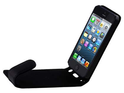 Genuine Leather Flip Case for iPhone SE(1st Gen)/5s/5 - Black