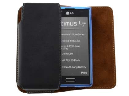 Extra-tough Genuine Leather ShineColours belt pouch (Bumper Case Compatible) for LG Optimus L7 P700