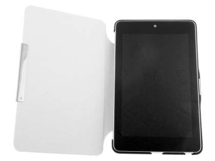 Synthetic Leather Flip Cover with Built-In Stand for Asus Google Nexus 7 2012 - White/Black