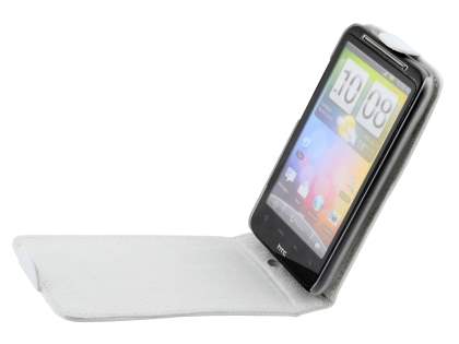Genuine Leather Flip Case for HTC Desire HD - Pearl White
