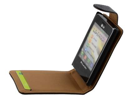 LG Optimus L3 E400 / L2 E405 Synthetic Leather Flip Case - Black