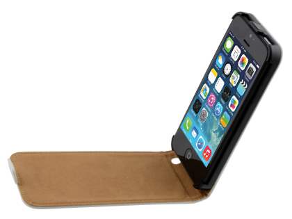 Slim Genuine Leather Flip Case for iPhone SE(1st Gen)/5s/5 - Pearl White
