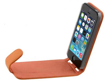 Genuine Leather Flip Case for iPhone SE(1st Gen)/5s/5 - Orange