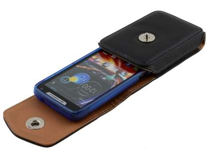 Textured Synthetic Leather Vertical Belt Pouch with Buckle - Bumper Case Compatible
