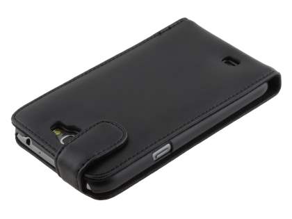 Genuine Leather Flip Case for Samsung Galaxy Note 2 4G - Classic Black