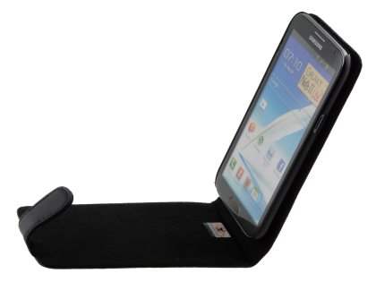 Genuine Leather Flip Case for Samsung Galaxy Note 2 4G - Classic Black