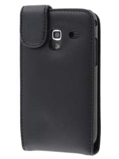 Samsung Galaxy Ace Plus S7500 Genuine Leather Flip Case - Classic Black