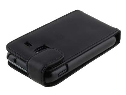 Samsung Galaxy Ace Plus S7500 Genuine Leather Flip Case - Classic Black