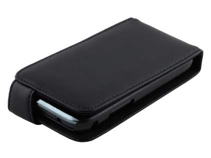 Samsung Galaxy Ace Plus S7500 Genuine Leather Flip Case - Classic Black