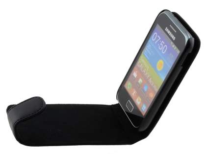 Samsung Galaxy Ace Plus S7500 Genuine Leather Flip Case - Classic Black