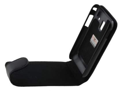 Samsung Galaxy Ace Plus S7500 Genuine Leather Flip Case - Classic Black