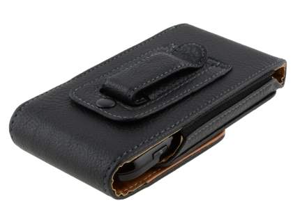 Textured Synthetic Leather Vertical Belt Pouch with Buckle - Mobile Only