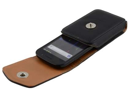 Textured Synthetic Leather Vertical Belt Pouch with Buckle - Mobile Only