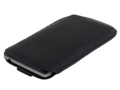 Synthetic Leather Slide-in Case with Pull-out Strap for Motorola RAZR HD 4G XT925 - Classic Black