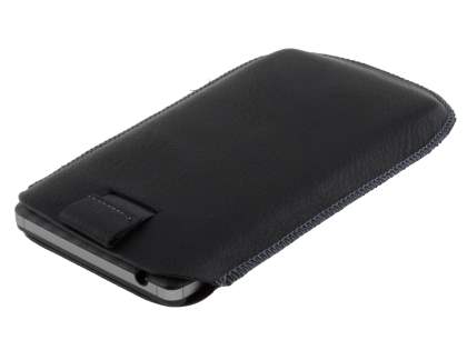 Synthetic Leather Slide-in Case with Pull-out Strap for Motorola RAZR HD 4G XT925 - Classic Black