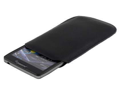 Synthetic Leather Slide-in Case with Pull-out Strap for Motorola RAZR HD 4G XT925 - Classic Black