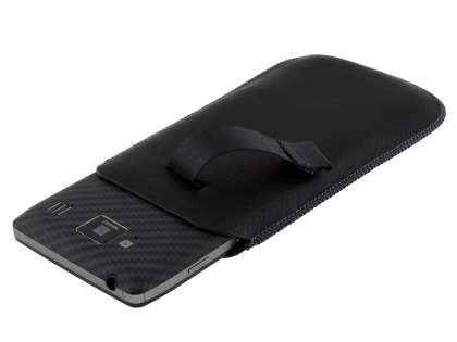 Synthetic Leather Slide-in Case with Pull-out Strap for Motorola RAZR HD 4G XT925 - Classic Black