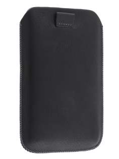 Synthetic Leather Slide-in Case with Pull-out Strap for Samsung Galaxy Note - Classic Black Leather Slide-in Case