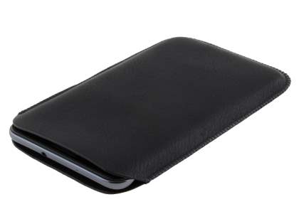 Synthetic Leather Slide-in Case with Pull-out Strap for Samsung Galaxy Note - Classic Black