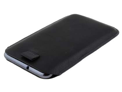 Synthetic Leather Slide-in Case with Pull-out Strap for Samsung Galaxy Note - Classic Black