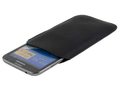 Synthetic Leather Slide-in Case with Pull-out Strap for Samsung Galaxy Note - Classic Black