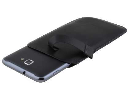 Synthetic Leather Slide-in Case with Pull-out Strap for Samsung Galaxy Note - Classic Black