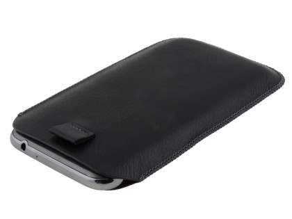 Synthetic Leather Slide-in Case with Pull-out Strap for Samsung Galaxy Note 2 4G - Classic Black