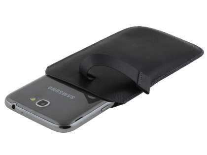 Synthetic Leather Slide-in Case with Pull-out Strap for Samsung Galaxy Note 2 4G - Classic Black