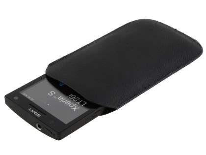 Synthetic Leather Slide-in Case with Pull-out Strap for Sony Xperia S LT26i - Classic Black