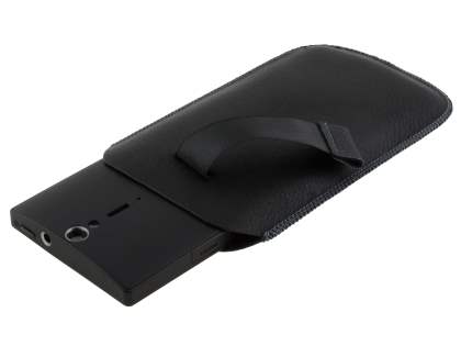 Synthetic Leather Slide-in Case with Pull-out Strap for Sony Xperia S LT26i - Classic Black