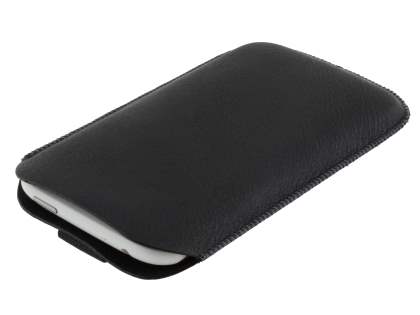 Synthetic Leather Slide-in Case with Pull-out Strap for HTC Sensation XL - Classic Black