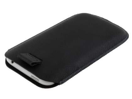 Synthetic Leather Slide-in Case with Pull-out Strap for HTC Sensation XL - Classic Black